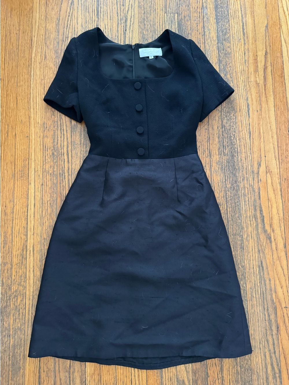 Badgley Mischka Black Short-Sleeve Button-Front Sheath Dress